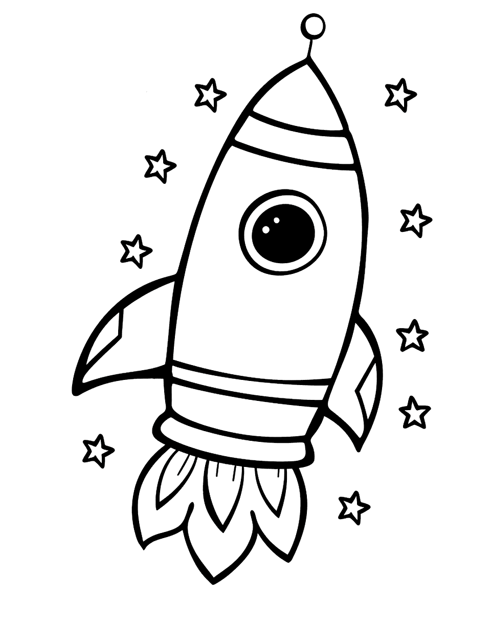 Space Rocket Launch Toddler Coloring Page - A rocket blasting off into space, with stars in the background.