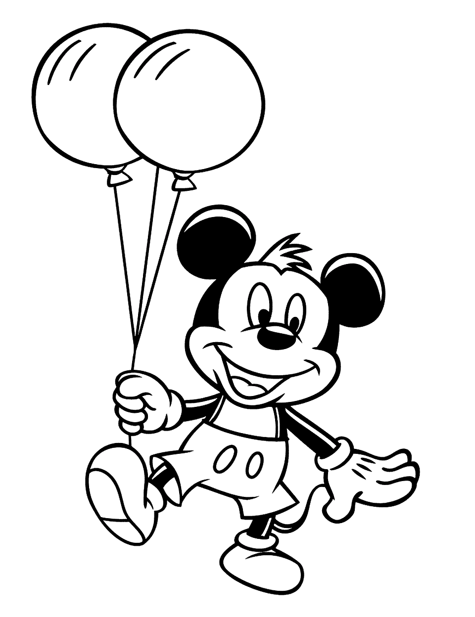 Mickey Mouse Celebration Toddler Coloring Page - Mickey Mouse holding balloons for celebration.