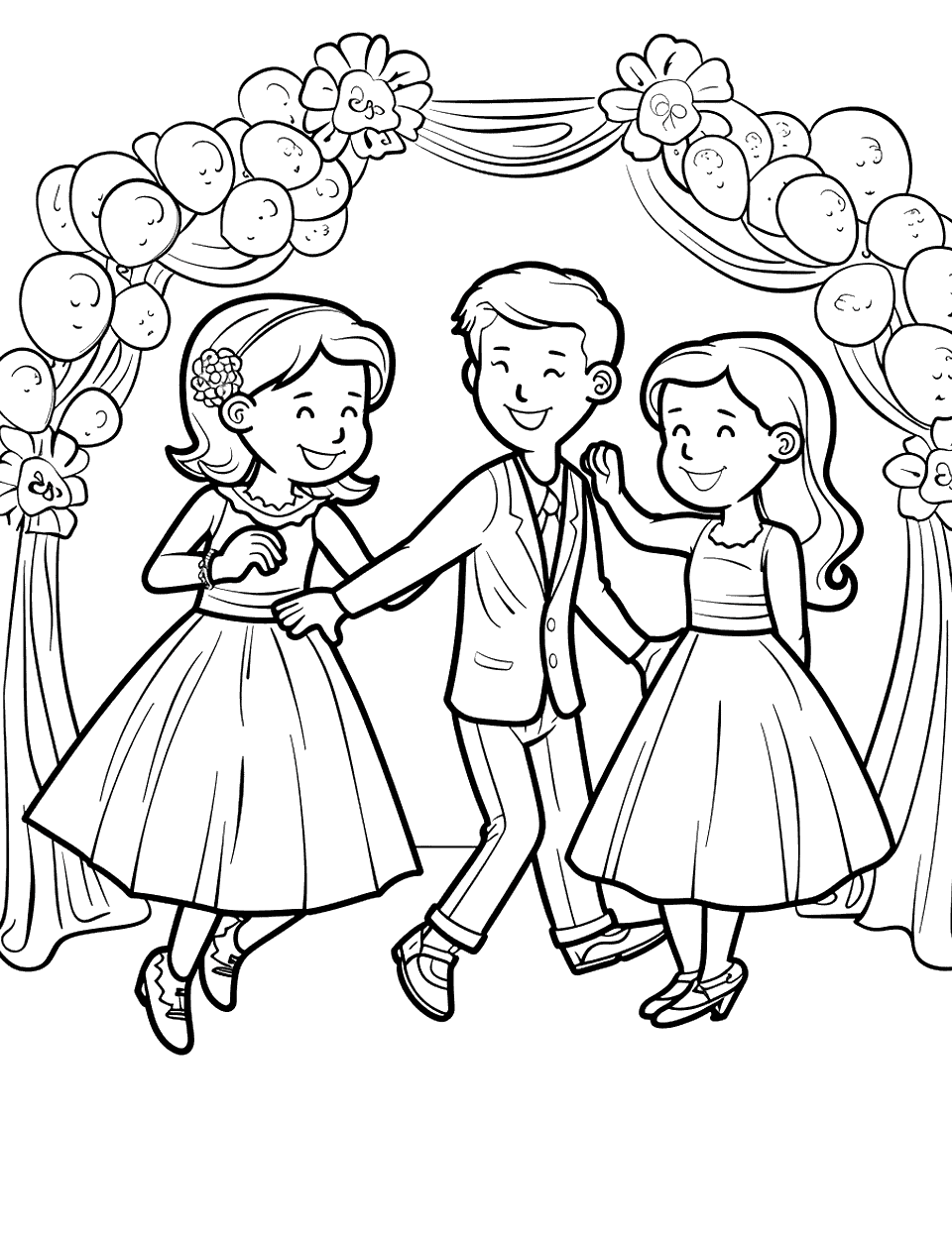 Kids Dancing at the Reception Wedding Coloring Page - Children dancing happily at the wedding reception.