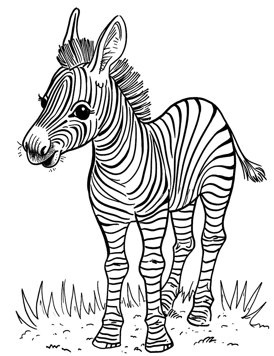 Zebra Foal Learning to Walk Coloring Page - A zebra foal taking its first shaky steps.