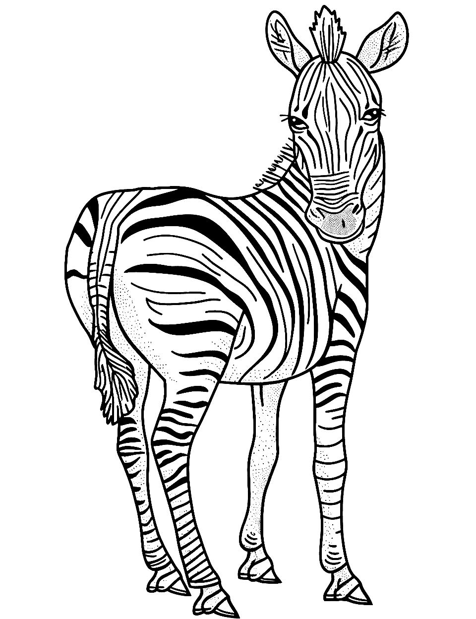 Zebra Looking Back Coloring Page - A zebra looking back over its shoulder with a watchful eye.