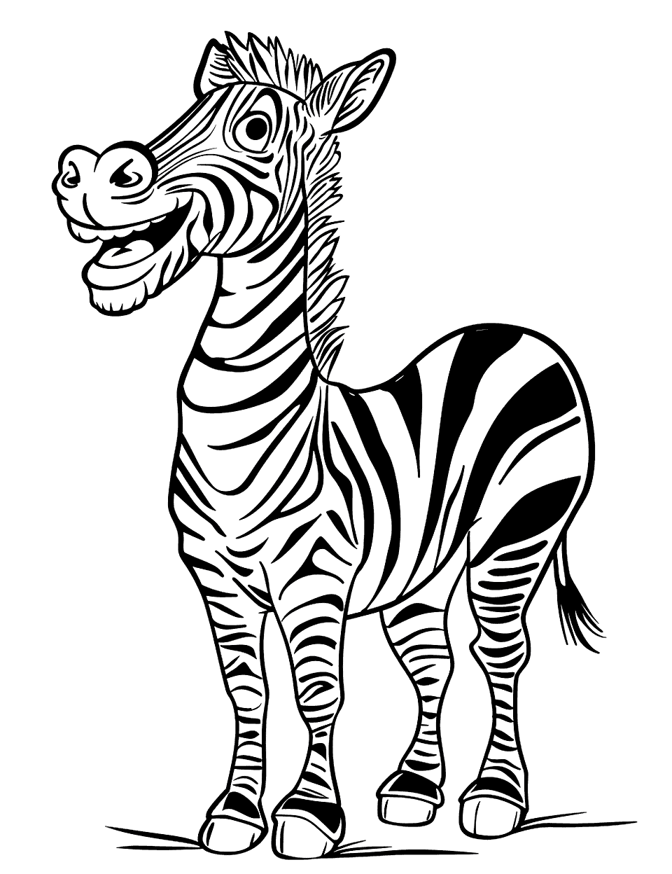 Laughing Zebra Coloring Page - A zebra with its mouth open as if laughing or calling.