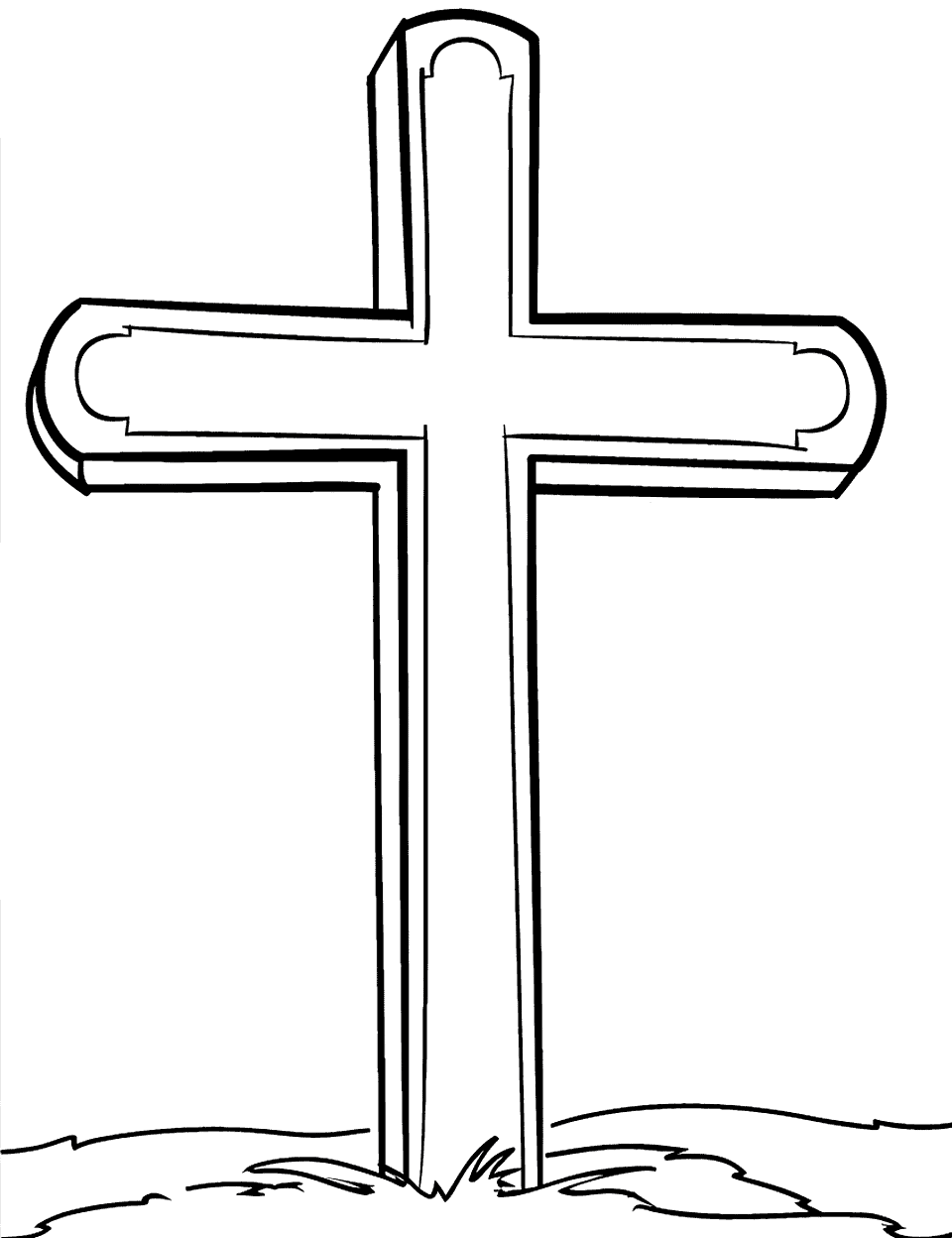 Simple Cross Outline Coloring Page - A basic outline of a cross, providing ample space for creative coloring.