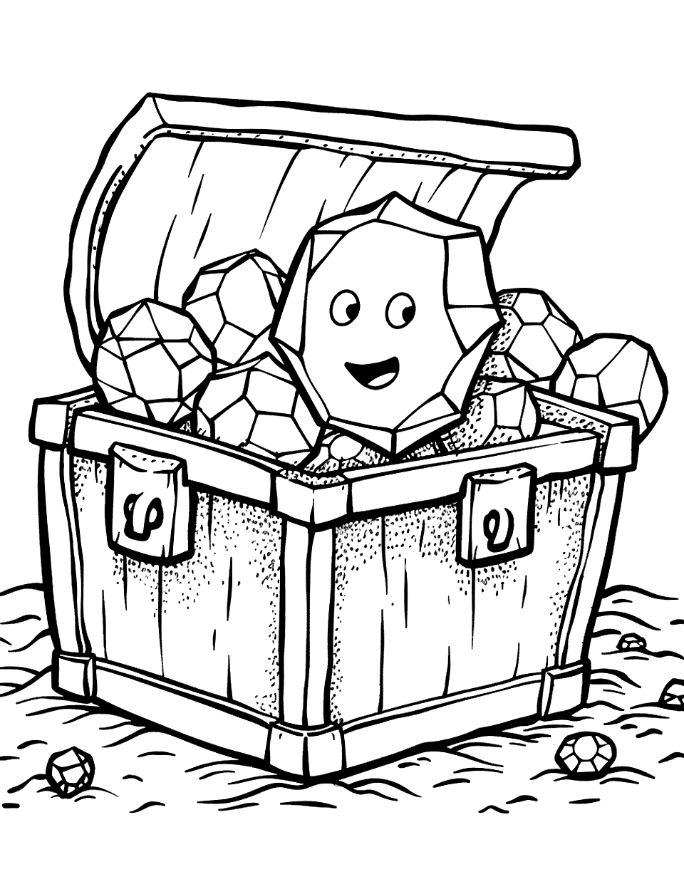Diamond Delight Shapes Coloring Page - A treasure chest filled with sparkling diamonds.