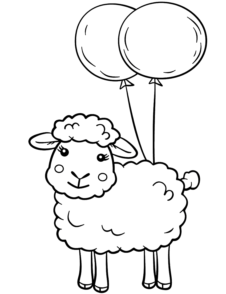 Sheep with Balloons Coloring Page - A cheerful sheep holding a bunch of balloons.