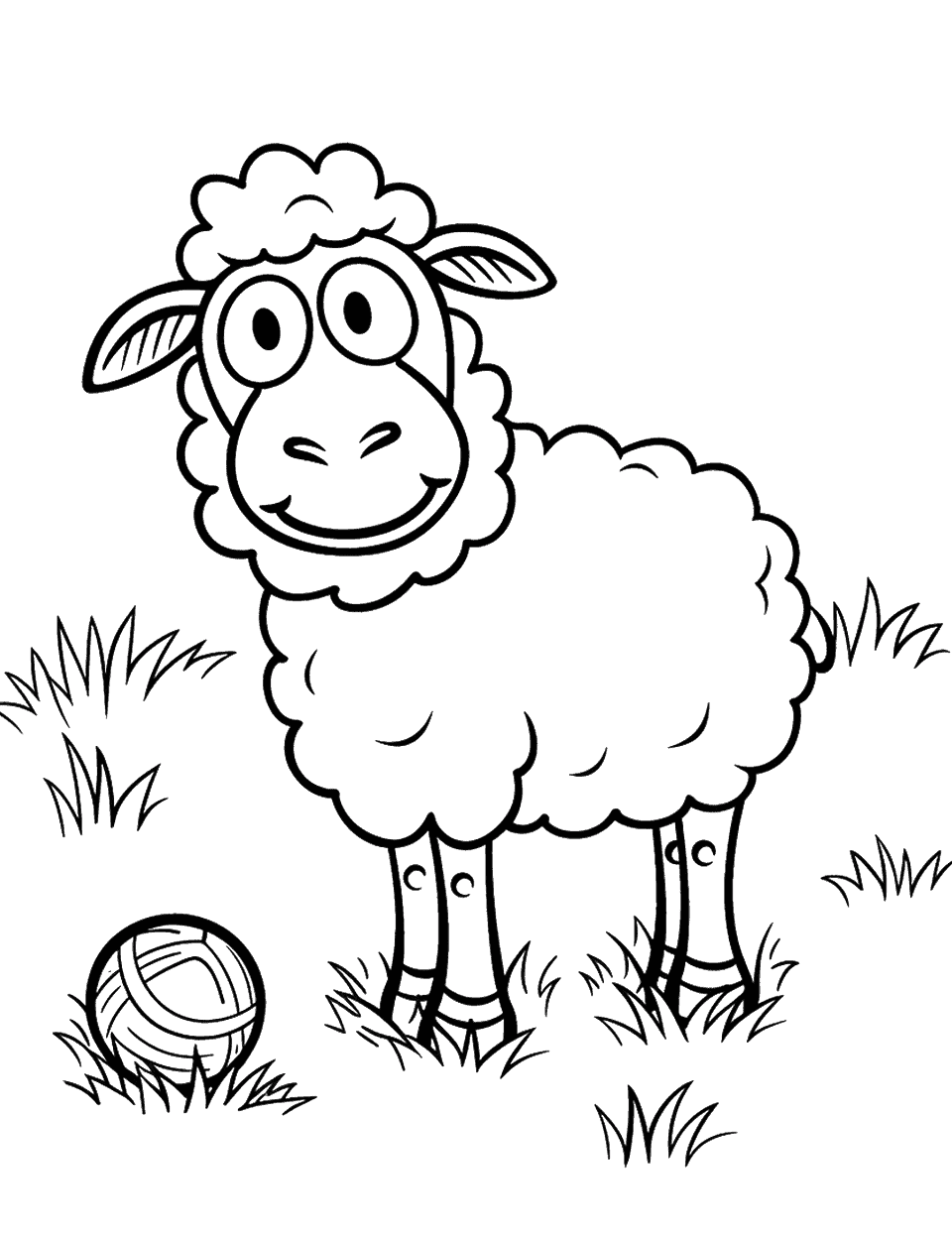 Shaun the Sheep at Play Coloring Page - The character Shaun the Sheep playing with a ball in a grassy field.