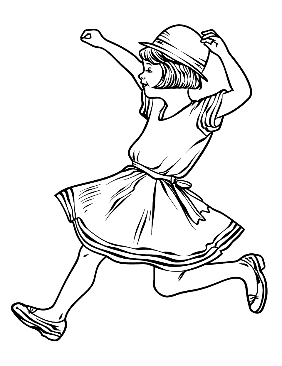 Charleston Dance of the 20s Coloring Page - A child dressed in a 1920s outfit doing the Charleston dance.