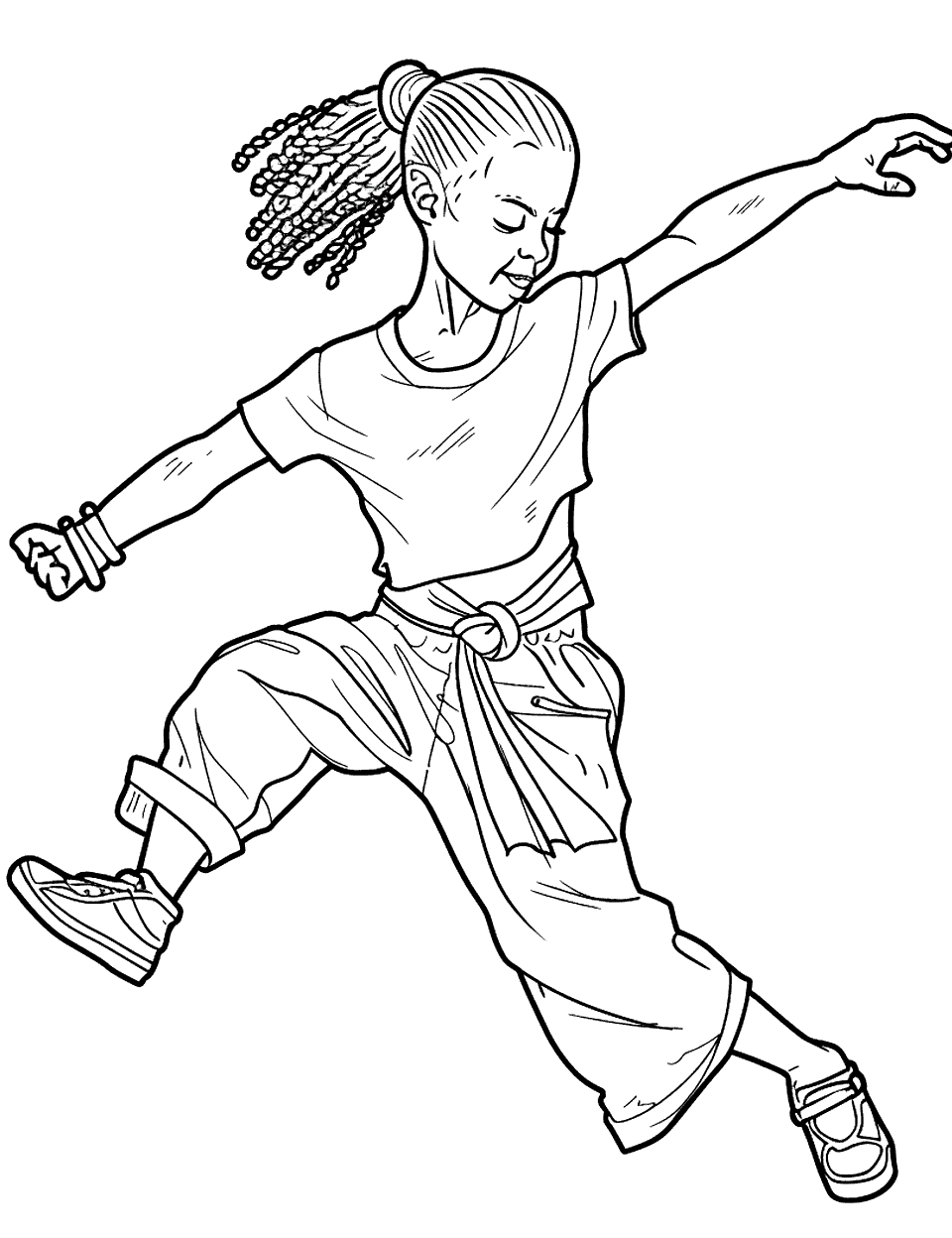 Capoeira Martial Arts Dance Coloring Page - A child doing capoeira moves in an open space, showing a mix of dance and martial arts.