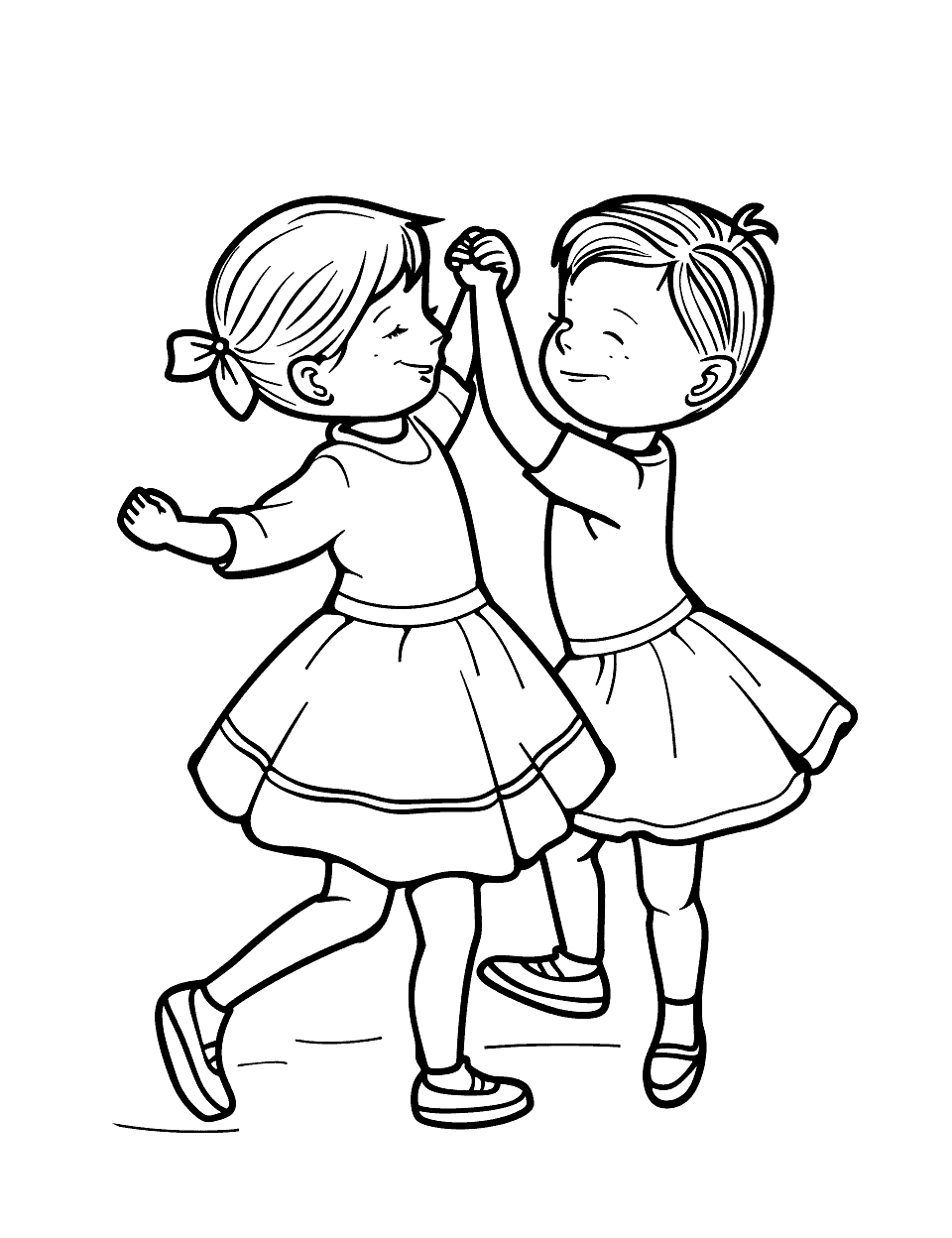 Elegant Waltz Dance Coloring Page - Two children dressed in formal attire dancing the waltz at a school dance event.