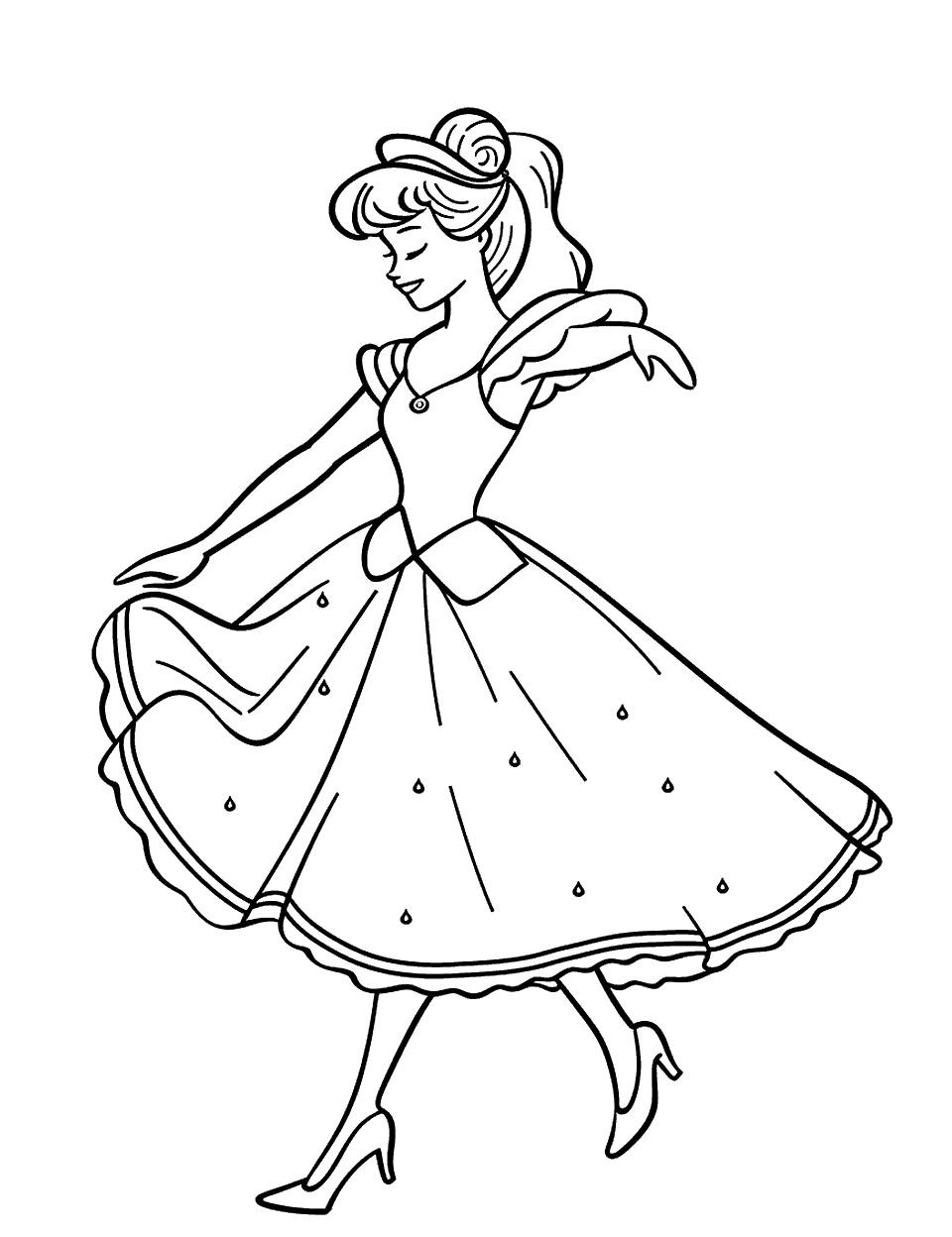 Cinderella at the Ball Dance Coloring Page - Cinderella dances gracefully at the royal ball.