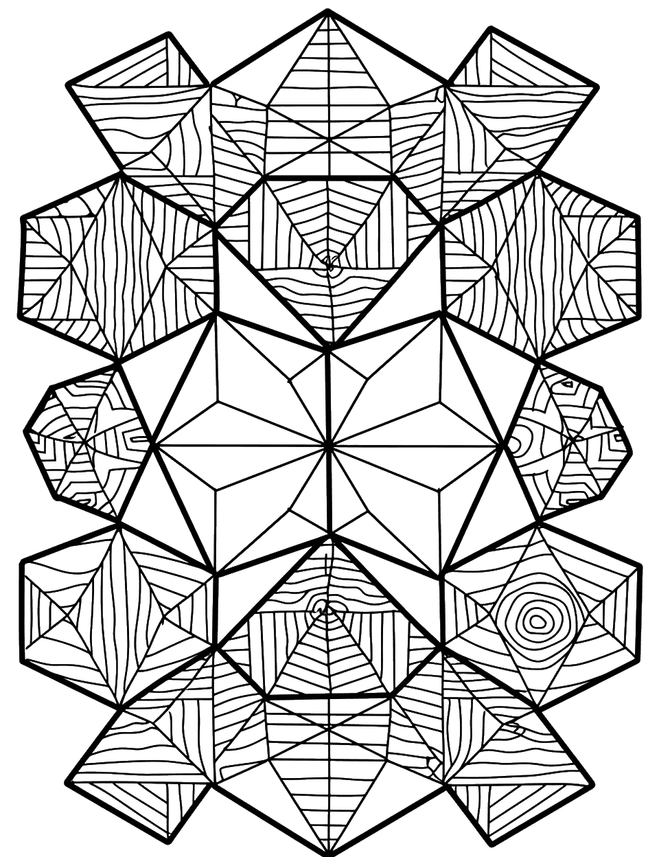 Tessellation of Hexagons Geometric Coloring Page - Hexagons fit together perfectly in a tessellation pattern.