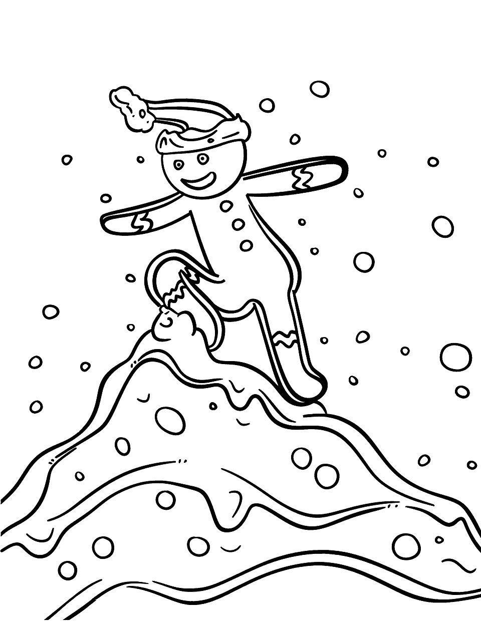 Gingerbread Mountain Climbing Coloring Page - A gingerbread adventurer is climbing a mountain of whipped cream.