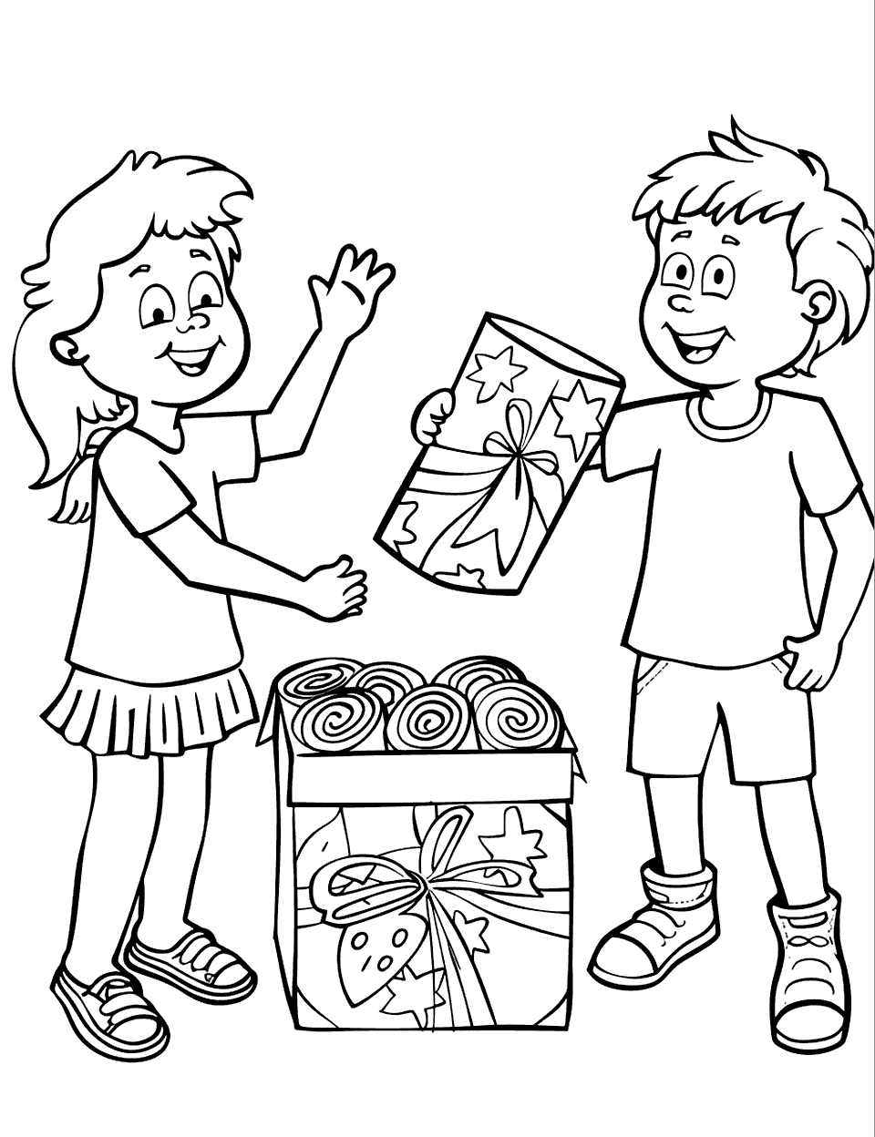 Collecting Donations for Veterans Independence Day Coloring Page - Children collecting and organizing donations at a local community center.