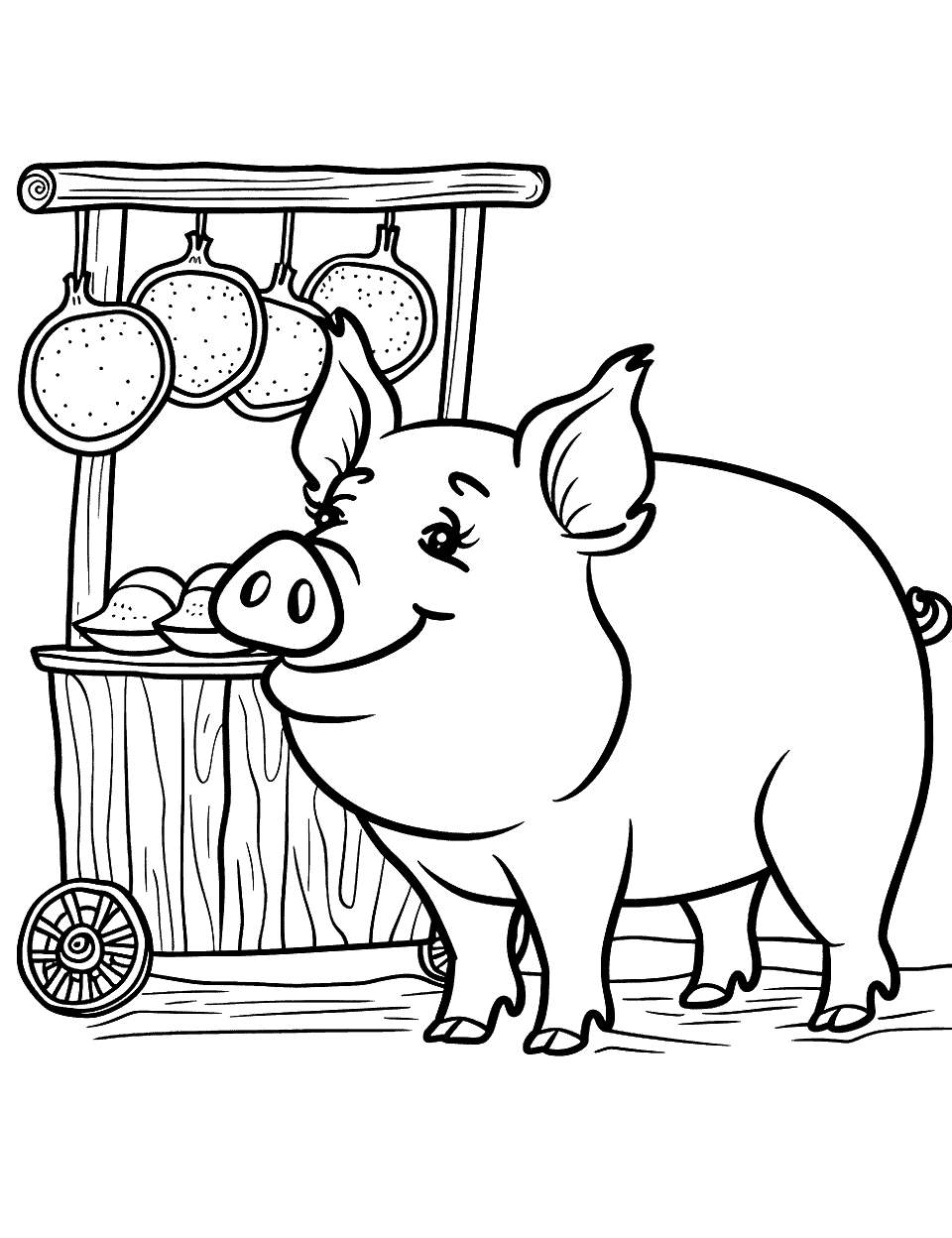 Pig at a Lemonade Stand Coloring Page - A pig ready to serve lemonade from a small stand.