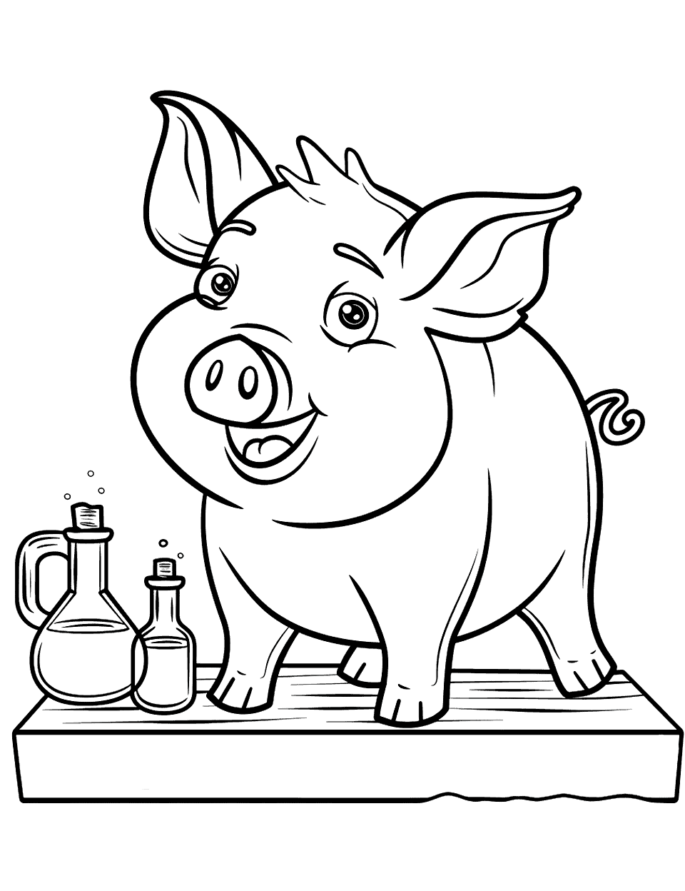 Pig with a Science Experiment Coloring Page - A pig ready to conduct a simple science experiment.