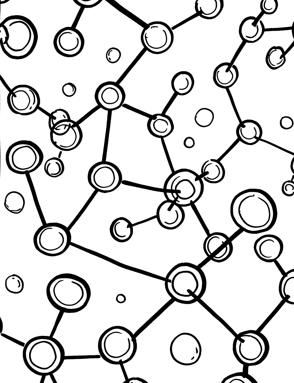 Atoms and Molecules Science Coloring Page - Atoms connect to form molecules, each atom represented by circles.