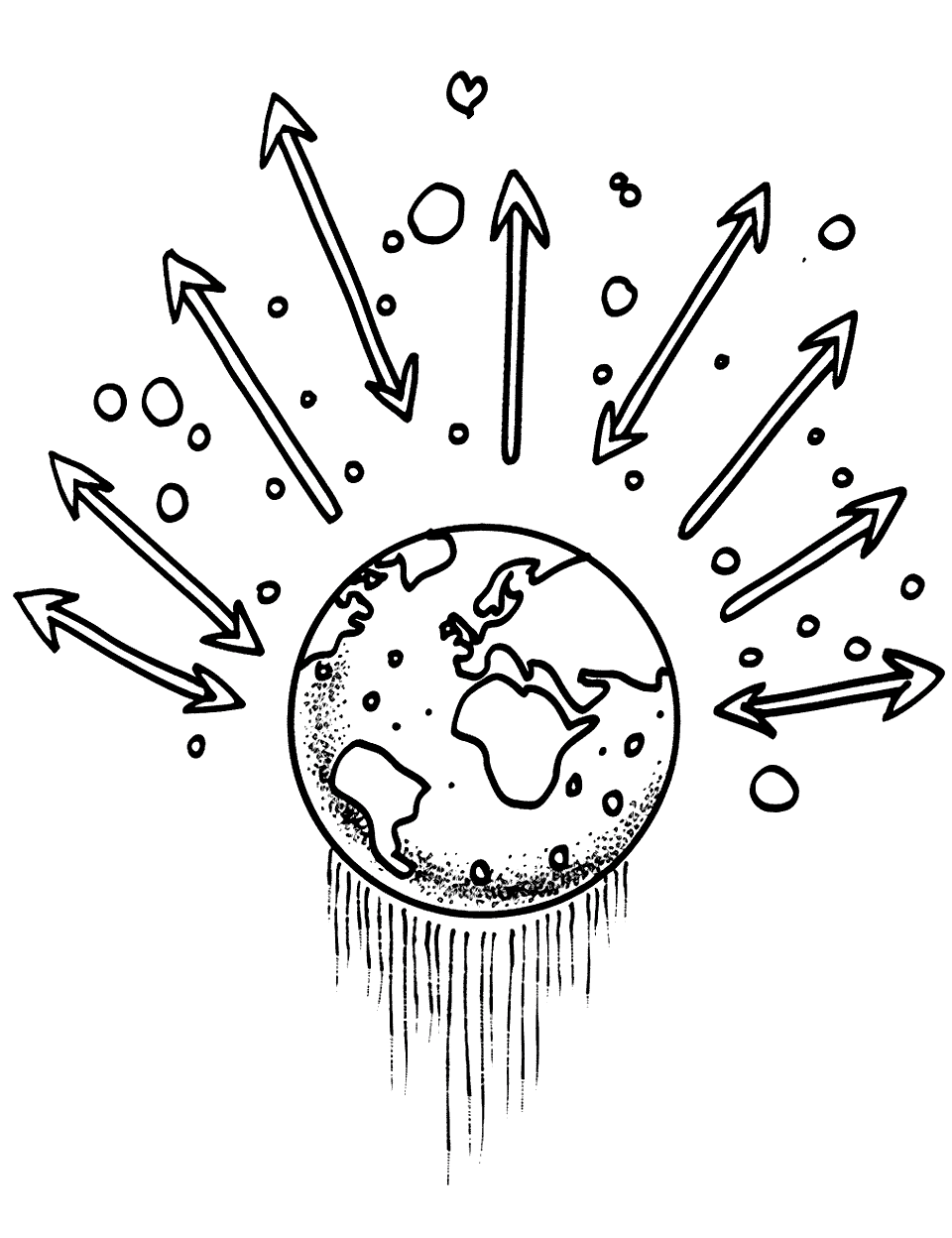 Gravitational Forces Science Coloring Page - Objects falling towards Earth illustrate the concept of gravity, with arrows indicating force.