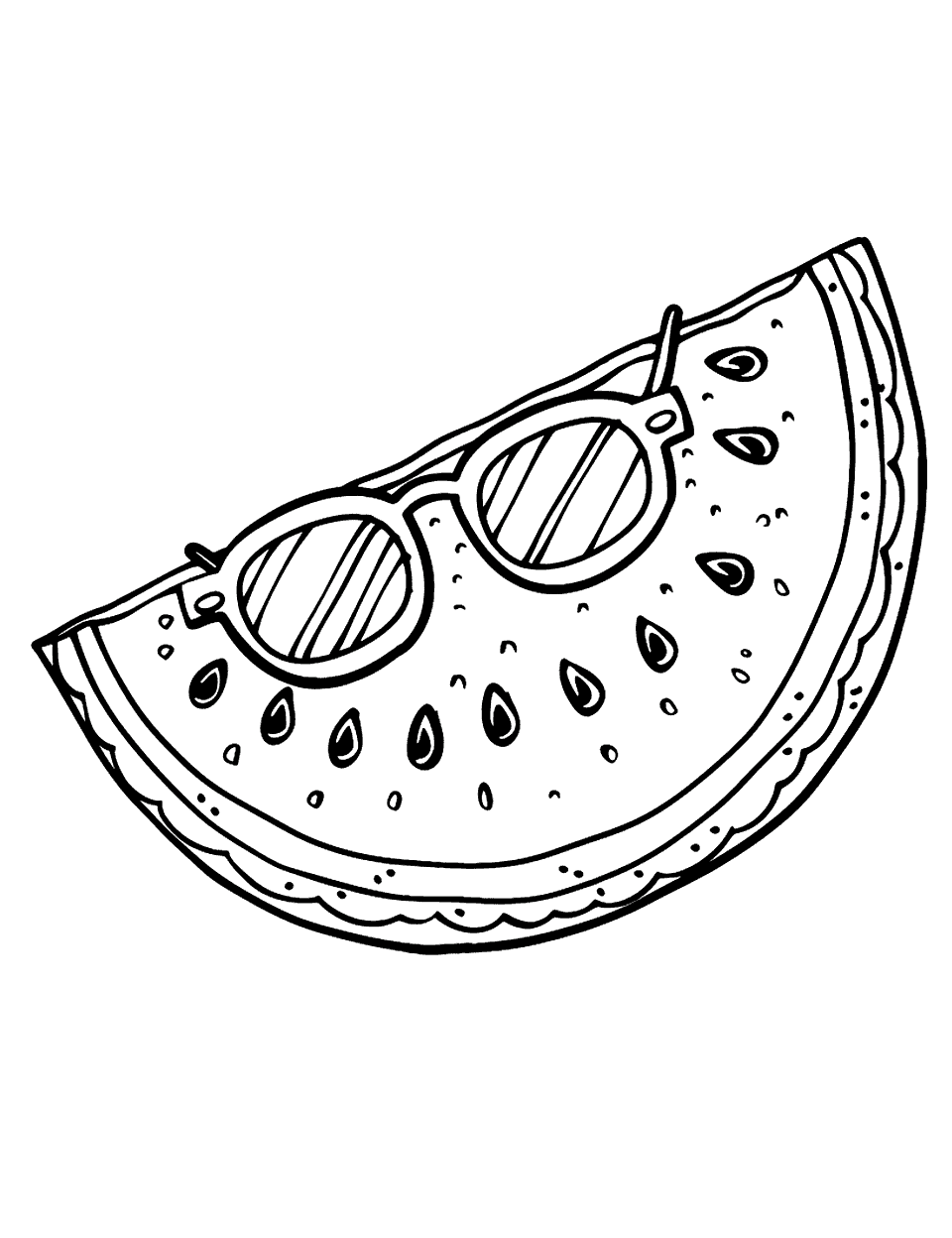 Watermelon Slice with Sunglasses Coloring Page - A cool watermelon slice with sunglasses.