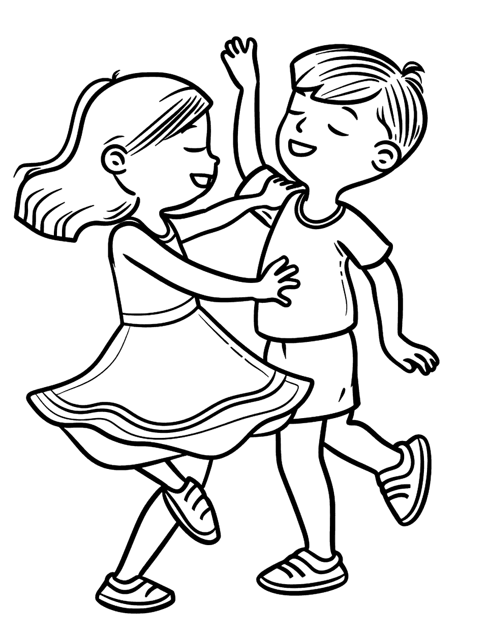 Salsa Dance Steps Coloring Page - Two children practicing salsa dance moves in a dance class.