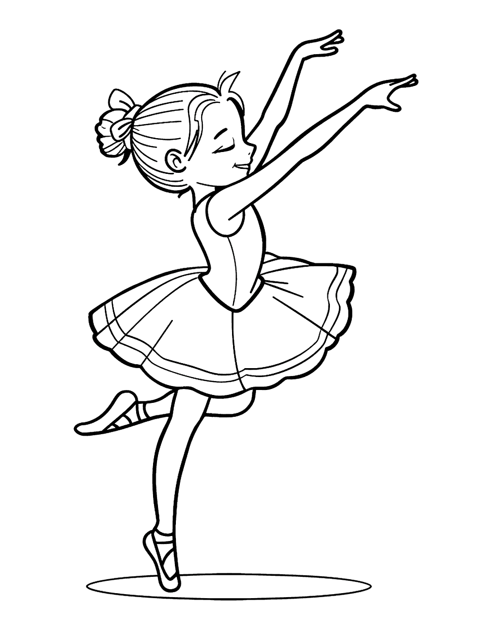 Ballerina On Stage Dance Coloring Page - A young ballerina in a tutu performing a solo in a simple theater.