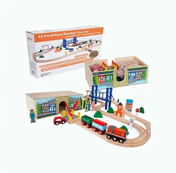 Product Image of the 52-Piece Wooden Train Set