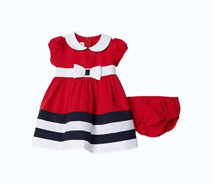 Product Image of the Bonnie Baby Baby Peter Pan Collar Nautical Dress and Panty Set, Red, 3-6 Months