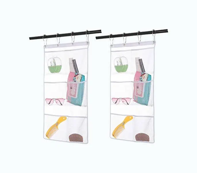 Product Image of the Bsagve 2 Pack Mesh Hanging Caddy Organizer with 6 Pockets, Shower Curtain Rod...