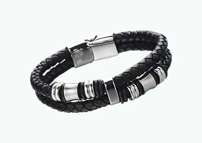 Product Image of the CoolSteelAndBeyond: Men’s Braided Leather Bracelet