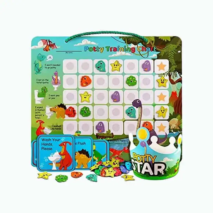 Product Image of the Dinosaur Potty Training Chart & 35 Magnetic Stickers - Potty Chart, Potty...