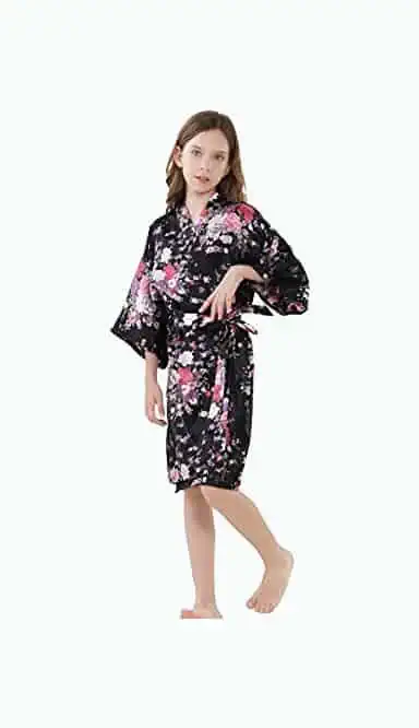 Product Image of the Girls Satin Kimono Floral Robe