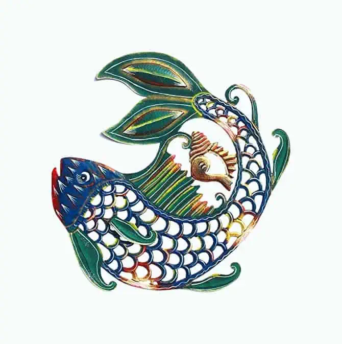 Product Image of the Global Crafts Recycled Hand-Painted Fish and Shell Haitian Metal Wall Art
