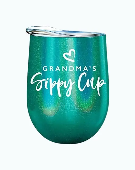 Product Image of the Grandma Gift Insulated Wine Tumbler - 12oz with Steel Straw, BPA Free Lid, and...