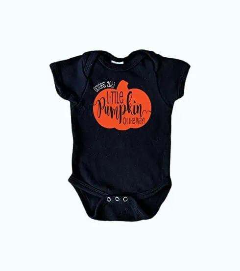 Product Image of the Halloween Fall Thanksgiving Pregnancy Announcement Onesie Little Pumpkin on the...
