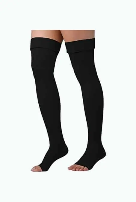 Product Image of the Lemon Hero Thigh High Compression Stockings