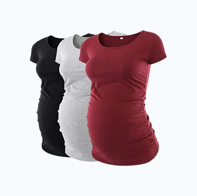 Product Image of the Liu & Qu Womens Maternity Tops Short Sleeve Round Neck Pregnancy Shirts 3 Packs