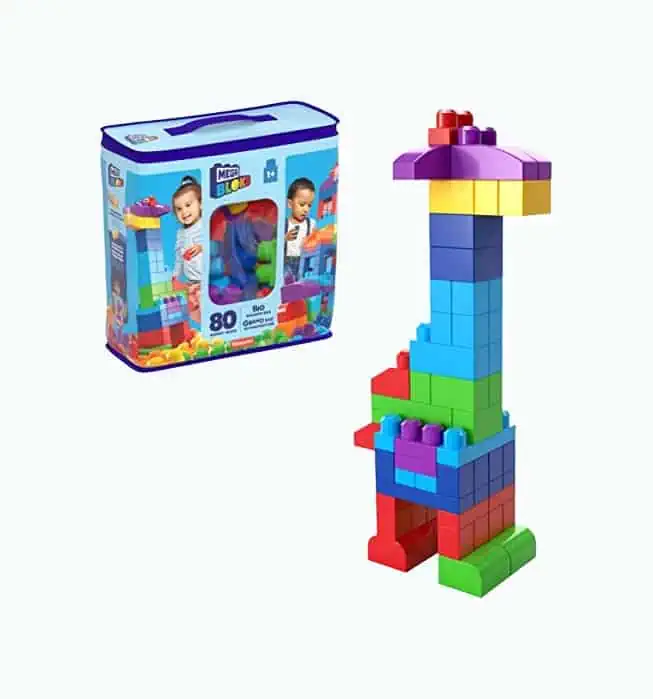 Product Image of the MEGA BLOKS Fisher-Price Toddler Block Toys, Big Building Bag with 80 Pieces and...