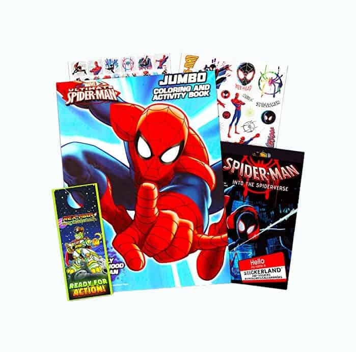 Disney Nickelodeon M Marvel Spiderman Backpack Set Toddler Preschool - 5 Pc  Bundle With 11 Mini Spiderman Backpack, Super Hero coloring Books