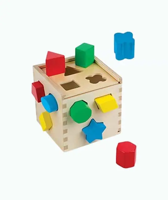 Product Image of the Melissa & Doug Shape Sorting Cube - Classic Wooden Toy With 12 Shapes - Kids...