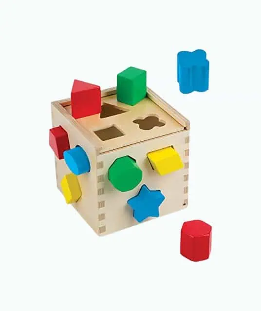 Product Image of the Melissa & Doug Shape Sorting Cube - Classic Wooden Toy With 12 Shapes