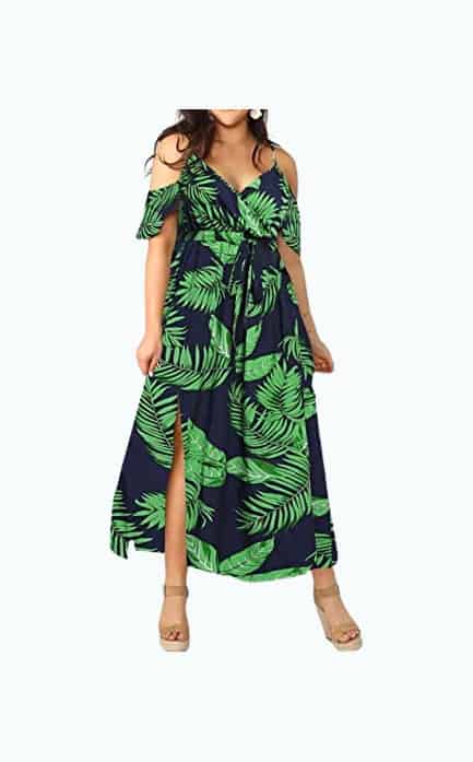 Product Image of the Milumia Women Plus Size Cold Shoulder Floral Maxi Bohemian Split Dress A Green...