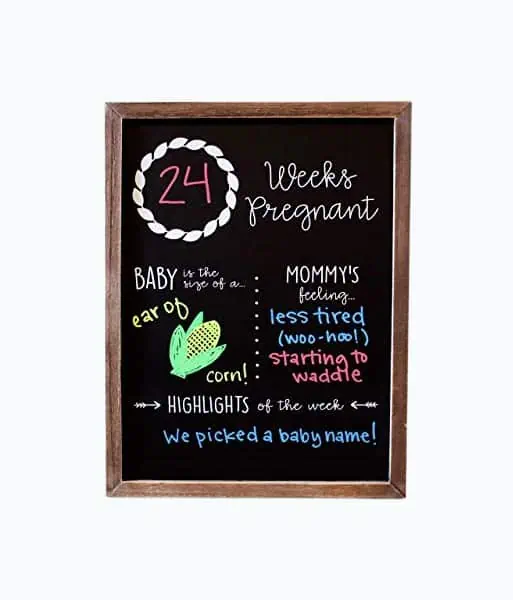 Product Image of the Olive & Emma Pregnancy Chalkboard | 12' x 16' Wood Framed Reusable Weekly Baby...