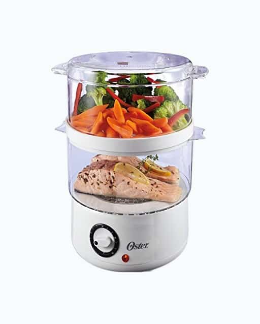 Product Image of the Oster Double Tiered Food Steamer, 5 Quart, White (CKSTSTMD5-W-015)