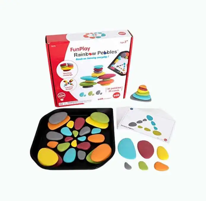 Product Image of the Rainbow Pebbles FunPlay Activity Set - 36 Sorting and Stacking Toys + 50...