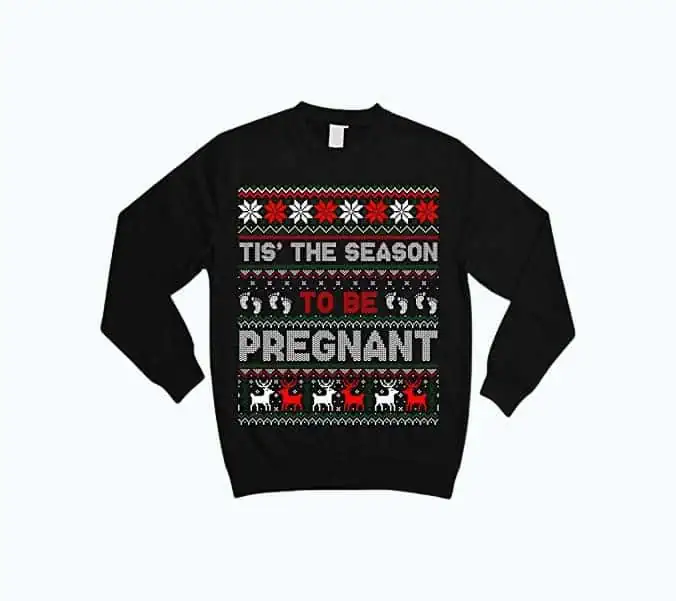 Product Image of the TeeYuh Christmas Pregnancy Announcement Gift Ugly Xmas Sweater Sweatshirt Black