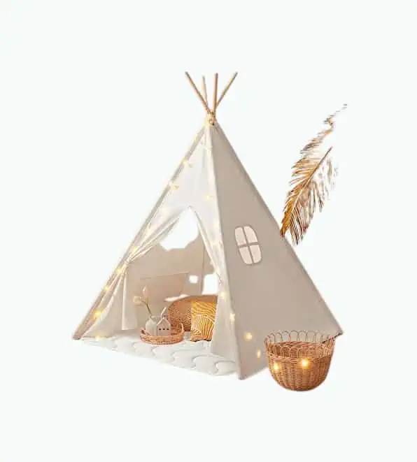 Product Image of the Tiny Land Teepee Tent for Kids, 100% Cotton Play Tent with Padded Mat and Star...