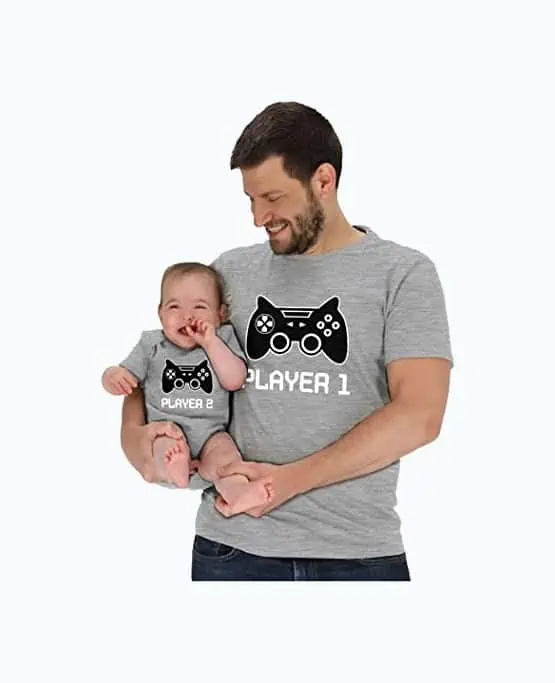 Product Image of the Tstars Gamer Dad and Son Matching Shirts Fathers Day Player 1 & 2 Daddy and Me...