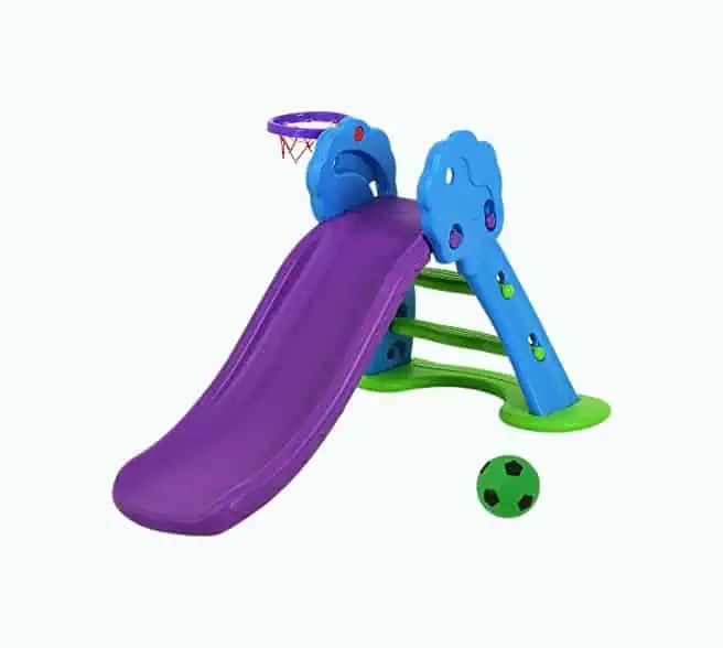 Product Image of the Uenjoy Kids’ Slide With Basketball Hoop
