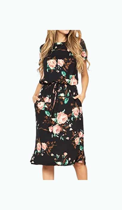 Product Image of the Women Spring Summer Funeral Outfit Work Casual Midi Knee Dress Floral Black M