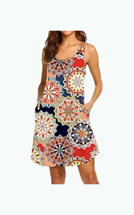 Product Image of the Womens Racerback Dresses Summer Casual Beach Damask Print Racer Back Tank Dress...