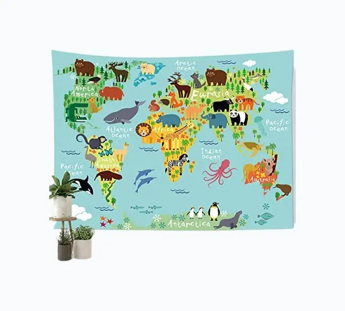 Product Image of the World Map Animal Tapestry